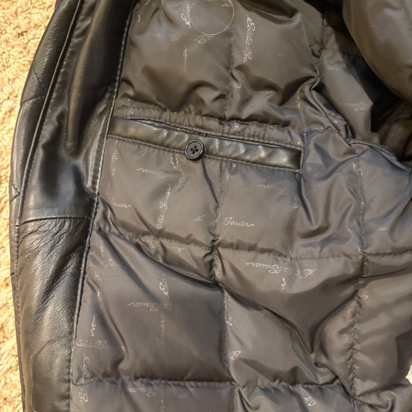 EDDIE BAUER Soft Black Lamb Leather Goose Down Lined Bomber Jacket Men's L - Picture 13 of 16